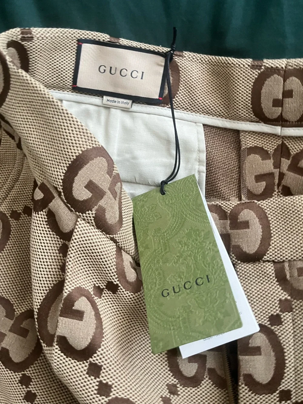Gucci Tan GG Monogram Pleated Bermuda Shorts size 50 / L